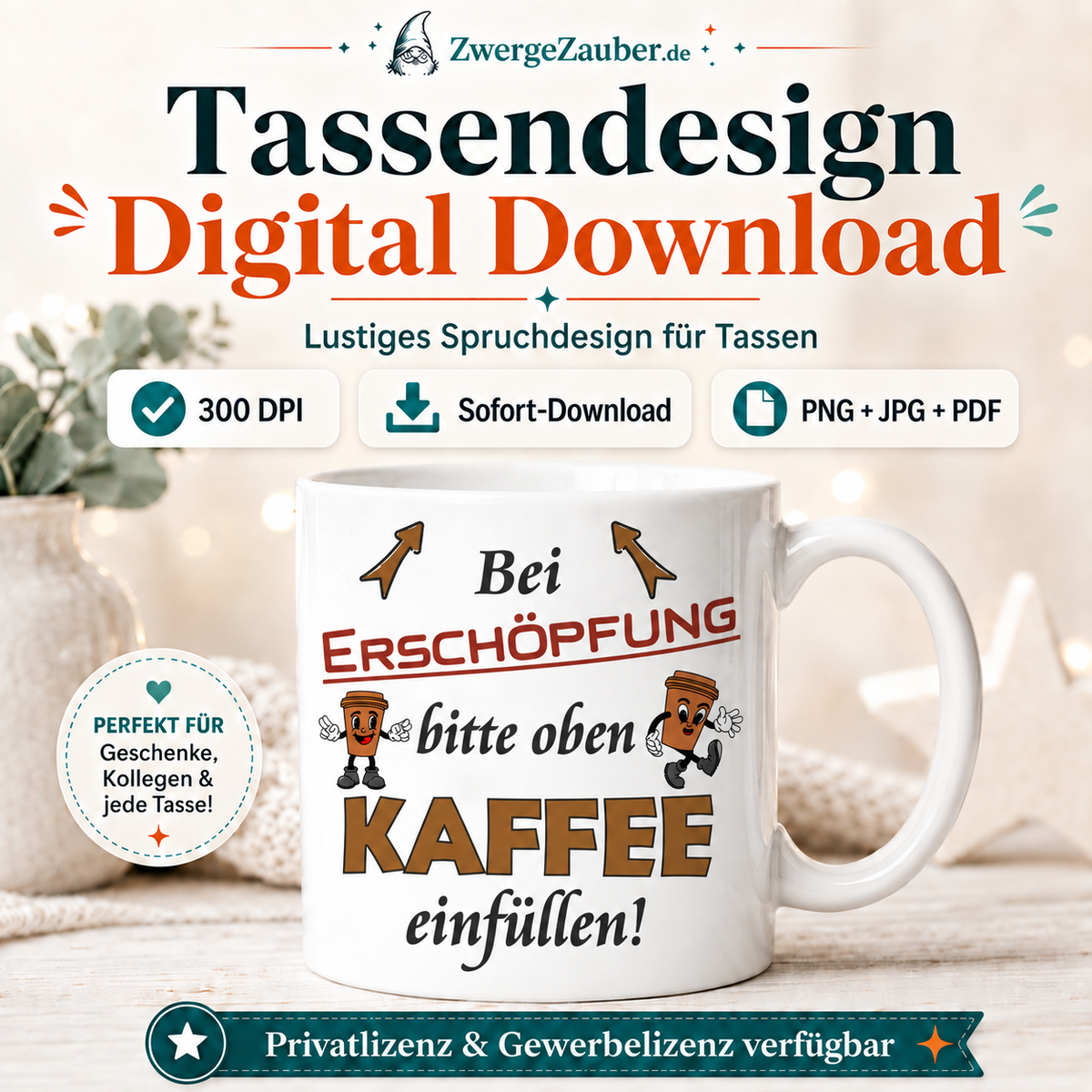 ZwergeZauber Tassendesign Bei Erschöpfung bitte oben Kaffee einfüllen – Verkaufsbild 1