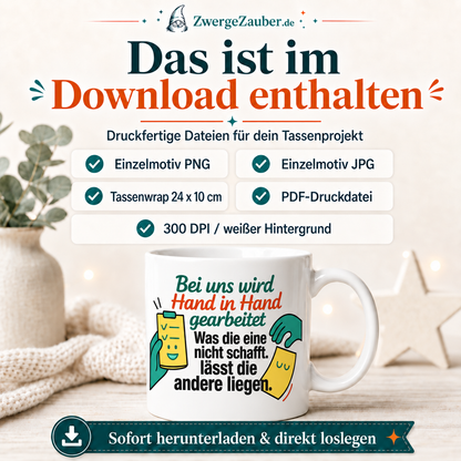 ZwergeZauber Tassendesign Bei uns wird Hand in Hand gearbeitet – Verkaufsbild 2