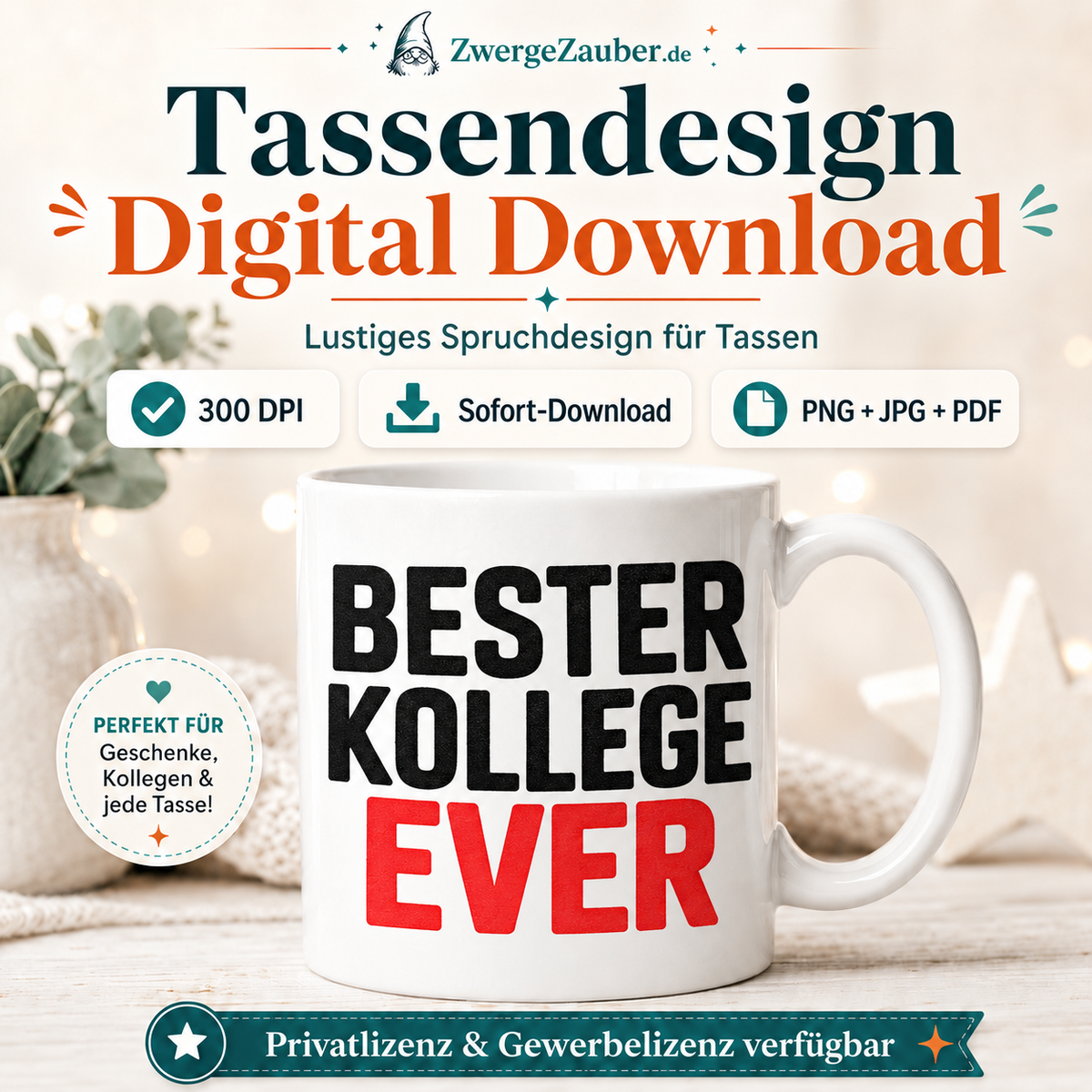ZwergeZauber Tassendesign Bester Kollege Ever – Verkaufsbild 1
