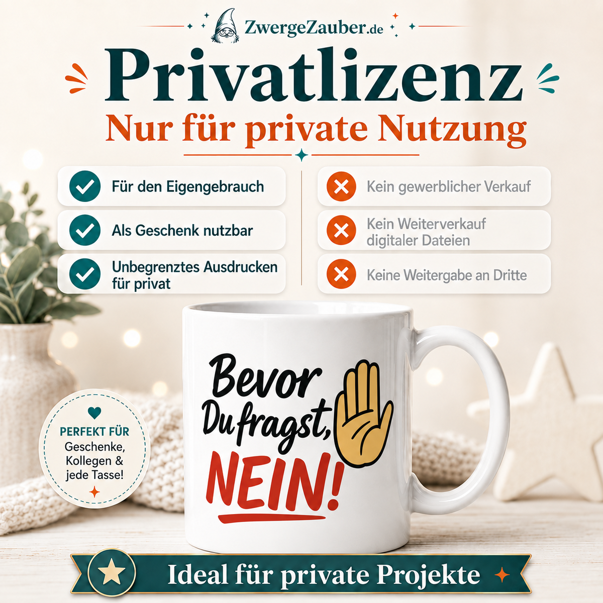ZwergeZauber Tassendesign Bevor Du fragst, NEIN! – Verkaufsbild 3