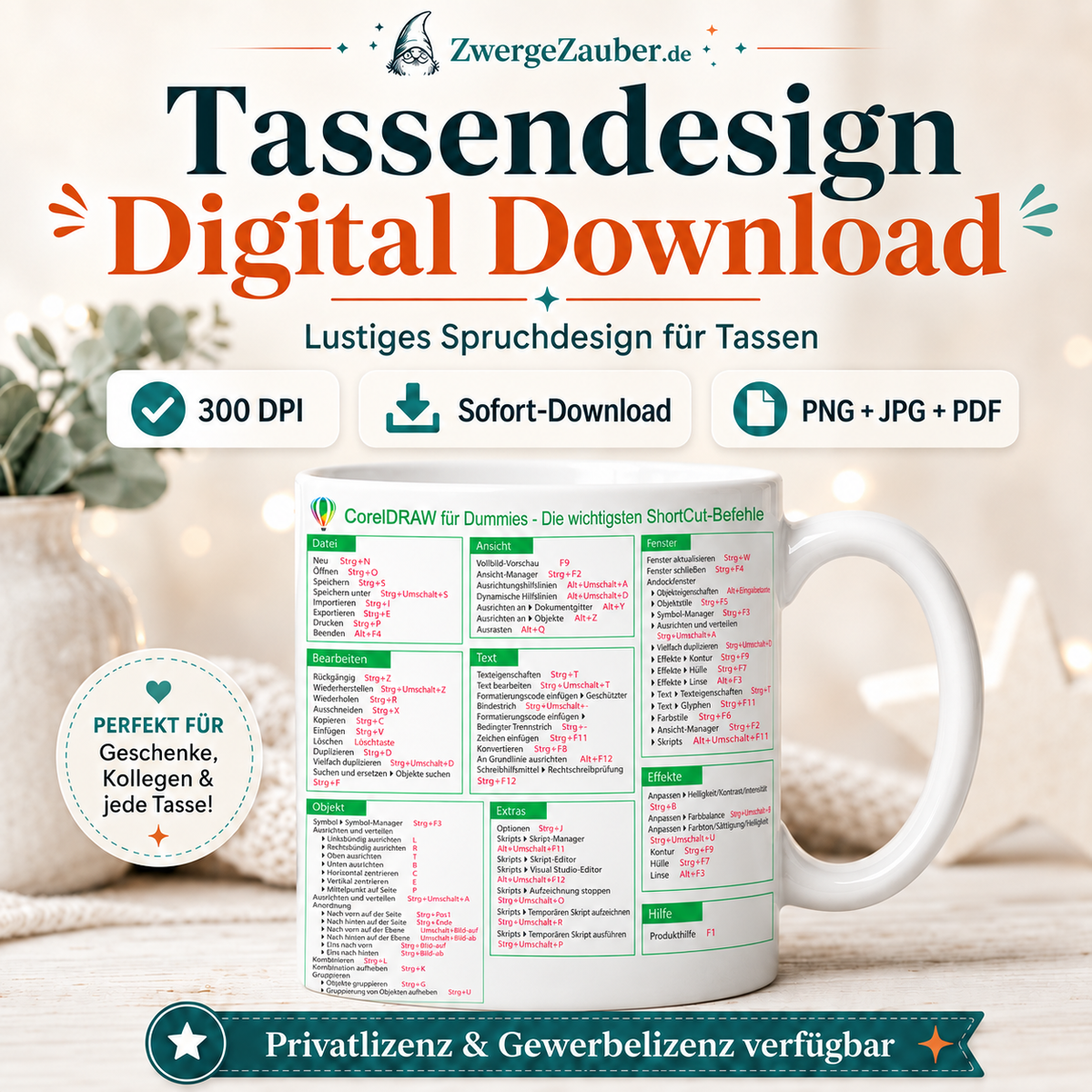 ZwergeZauber Tassendesign CorelDRAW ShortCut-Befehle – Verkaufsbild 1