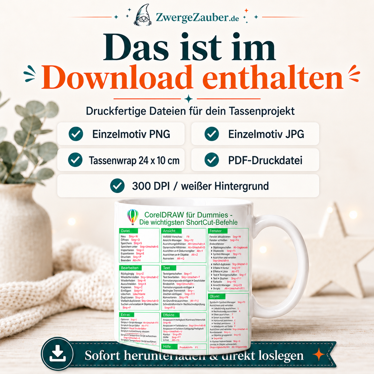 ZwergeZauber Tassendesign CorelDRAW ShortCut-Befehle – Verkaufsbild 2