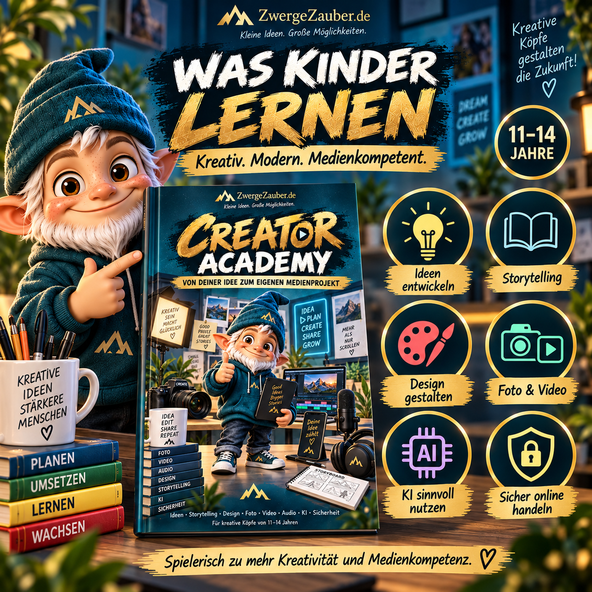 Medienkompetenz für Kinder und Jugendliche – Creator Academy mit Ideenentwicklung, Storytelling, Design, Foto und Video, KI-Nutzung und sicherem Verhalten im Internet