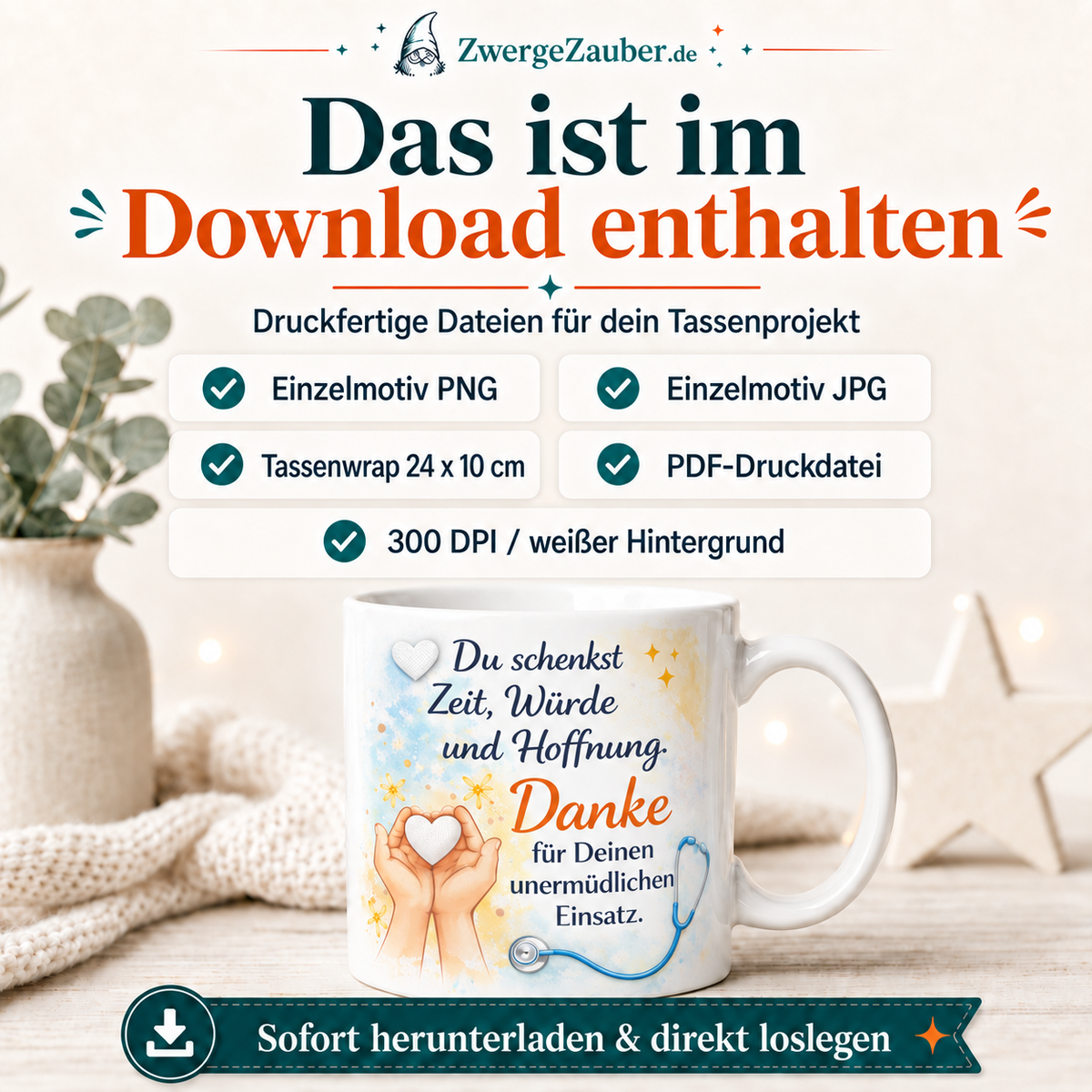 ZwergeZauber Tassendesign Du schenkst Zeit Würde und Hoffnung – Danke – Verkaufsbild 2