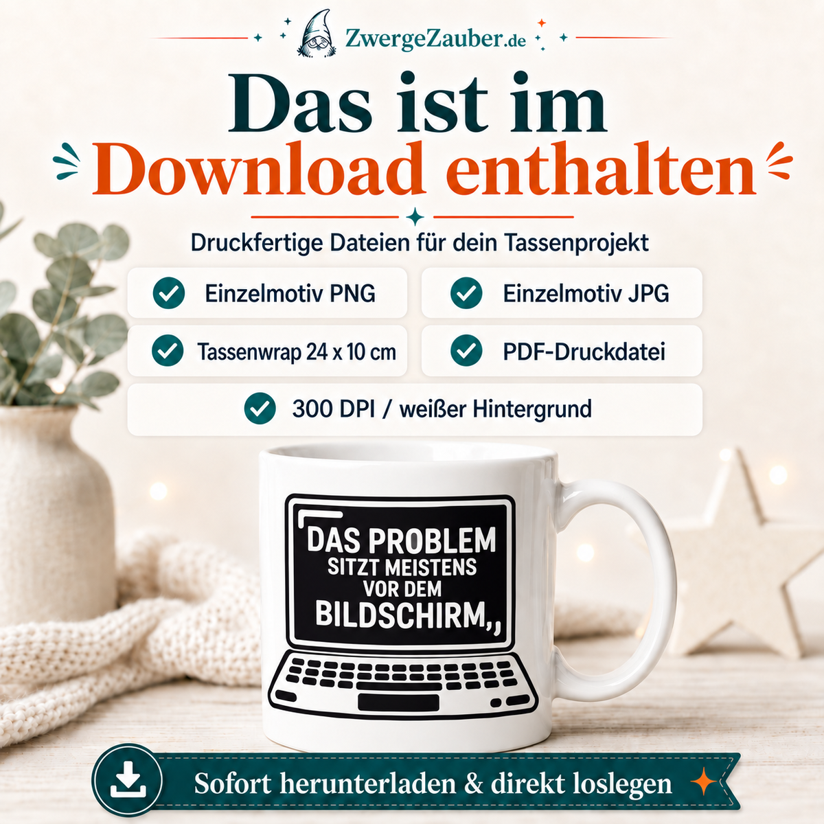 ZwergeZauber Tassendesign Das Problem sitzt meistens vor dem Bildschirm – Verkaufsbild 2