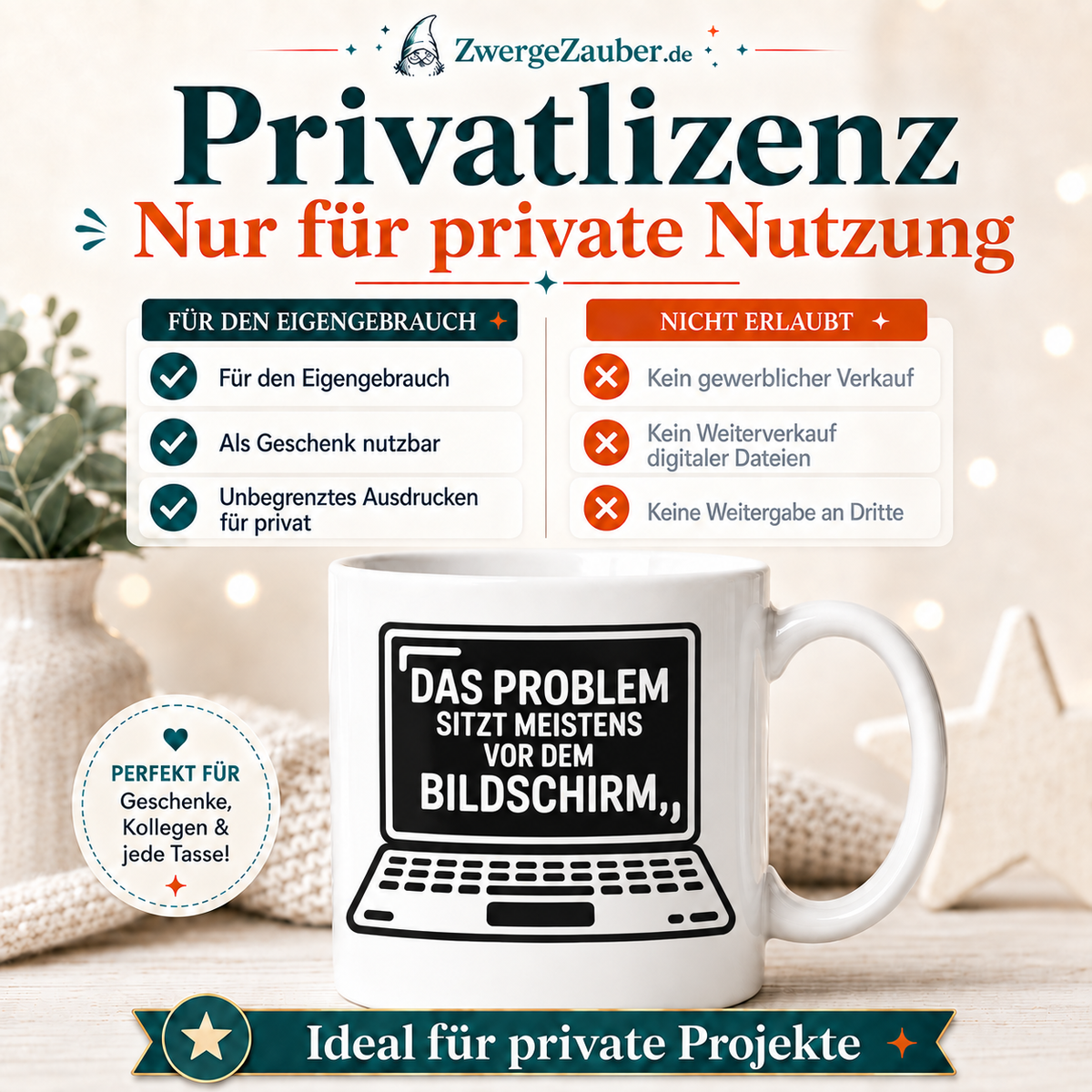 ZwergeZauber Tassendesign Das Problem sitzt meistens vor dem Bildschirm – Verkaufsbild 3
