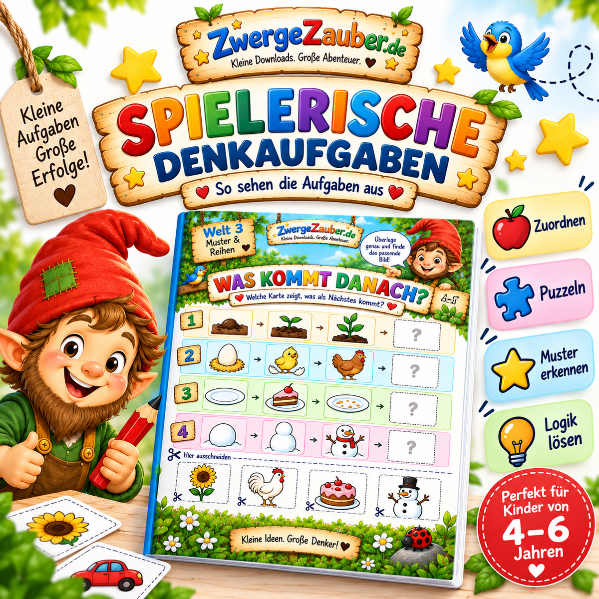 Denkspiele zum Ausschneiden für 4–6 Jahre fördern spielerisch Feinmotorik, Konzentration, Logik und Mustererkennung