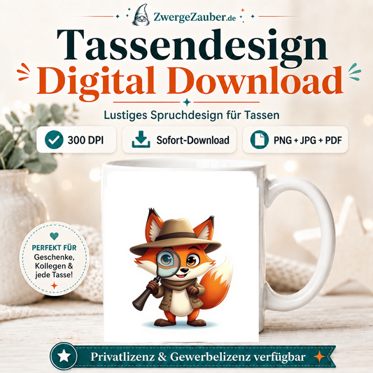 ZwergeZauber Tassendesign Detektiv-Fuchs mit Lupe – Verkaufsbild 1