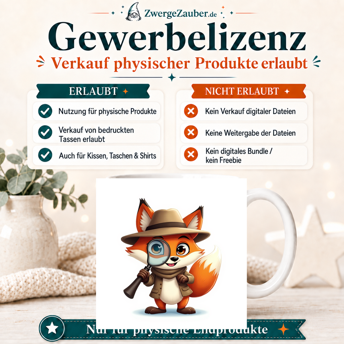 ZwergeZauber Tassendesign Detektiv-Fuchs mit Lupe – Verkaufsbild 4