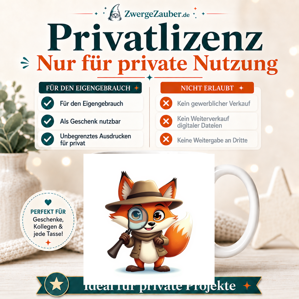 ZwergeZauber Tassendesign Detektiv-Fuchs mit Lupe – Verkaufsbild 3