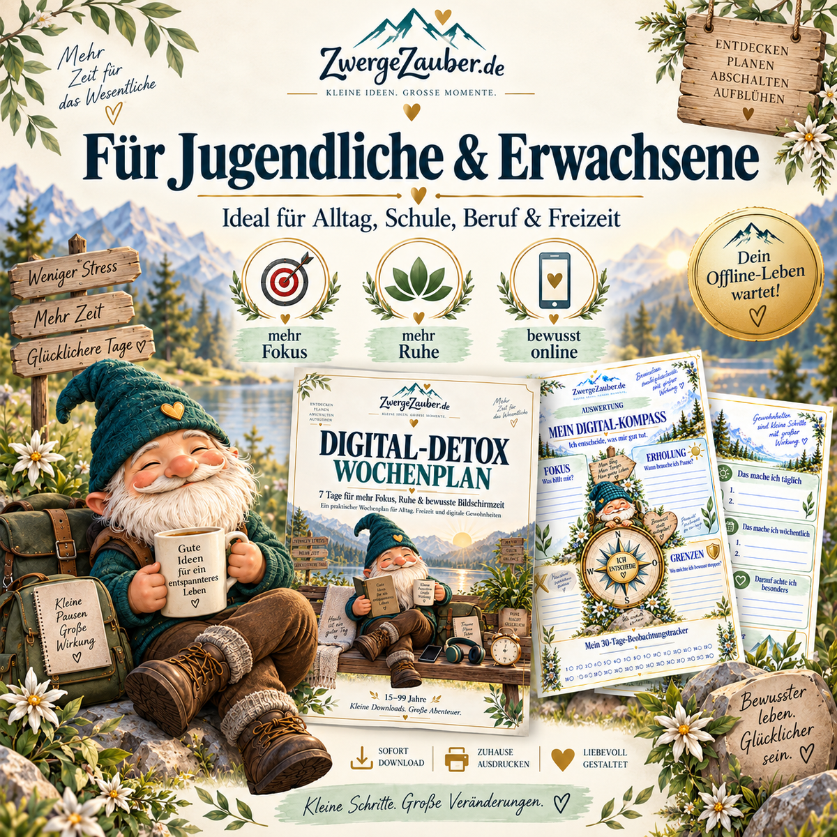 Digital-Detox Wochenplan für Jugendliche und Erwachsene ab 15 Jahren für mehr Fokus, Ruhe und einen bewussteren Umgang mit Smartphone und Social Media