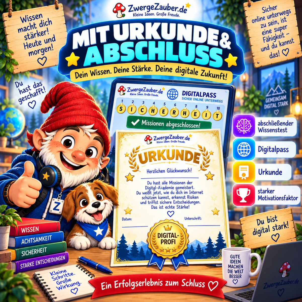 Digitalführerschein für Kinder mit Wissenstest, Digitalpass und hochwertiger Digital-Profi-Urkunde als motivierender Abschluss