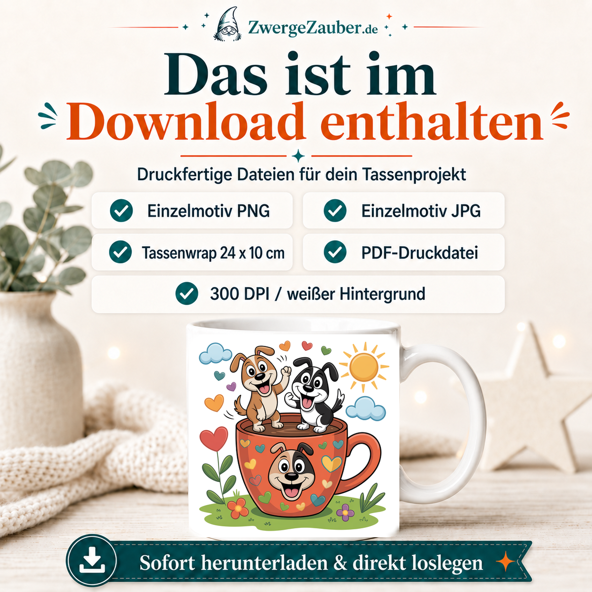 ZwergeZauber Tassendesign Drei Hunde in einer Tasse – Verkaufsbild 2