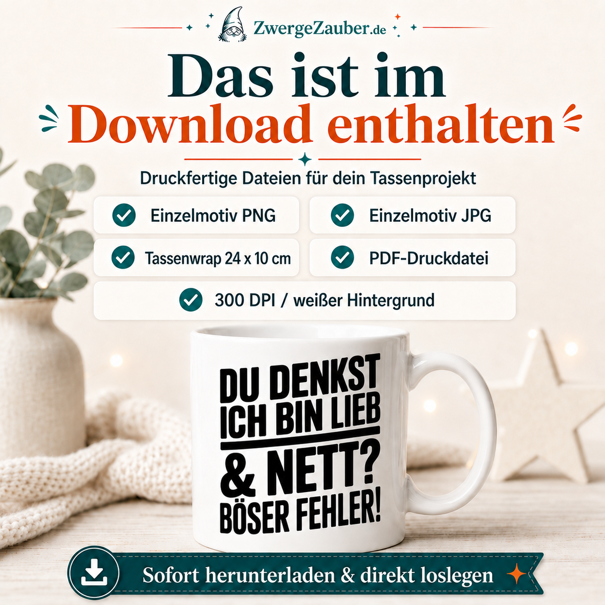 ZwergeZauber Tassendesign Du denkst ich bin lieb und nett Böser Fehler – Verkaufsbild 2