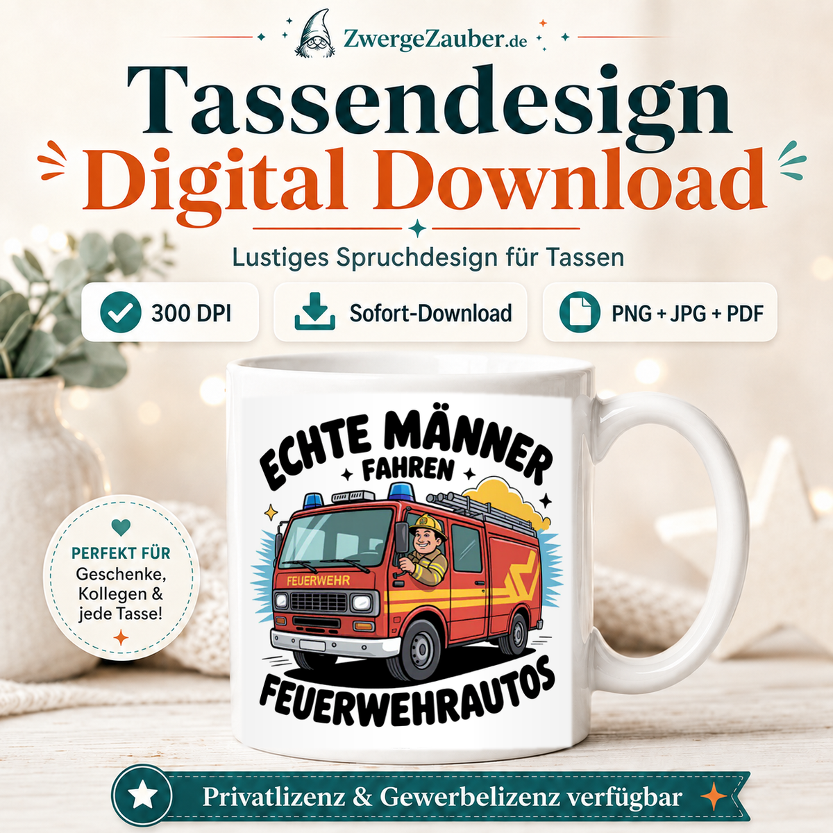 ZwergeZauber Tassendesign Echte Männer fahren Feuerwehrautos – Verkaufsbild 1