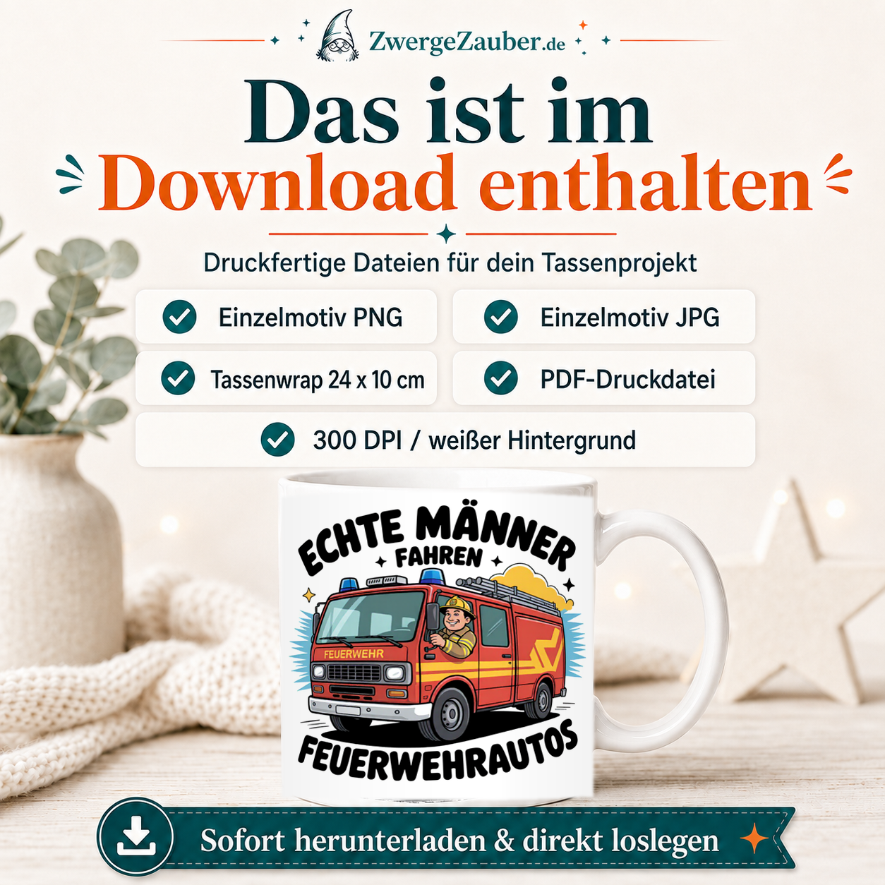 ZwergeZauber Tassendesign Echte Männer fahren Feuerwehrautos – Verkaufsbild 2