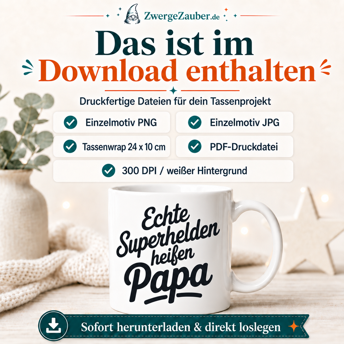 ZwergeZauber Tassendesign Echte Superhelden heißen Papa  – Verkaufsbild 2