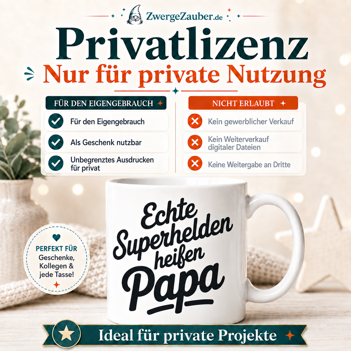 ZwergeZauber Tassendesign Echte Superhelden heißen Papa  – Verkaufsbild 3