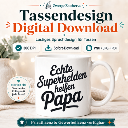 ZwergeZauber Tassendesign Echte Superhelden heißen Papa  – Verkaufsbild 1