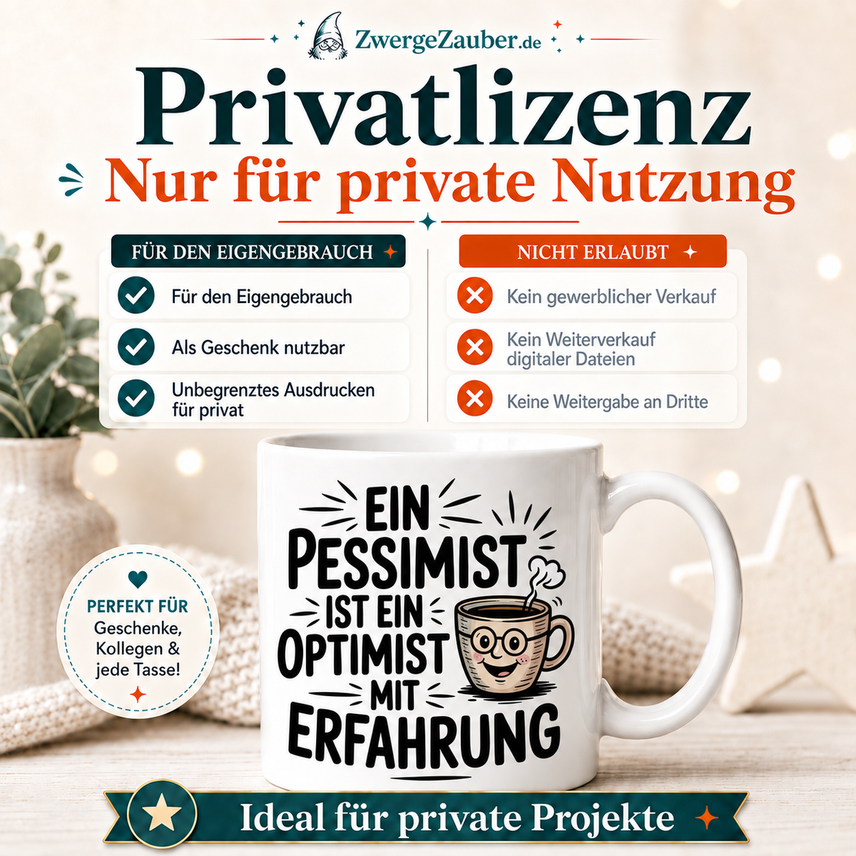 ZwergeZauber Tassendesign Ein Pessimist ist ein Optimist mit Erfahrung – Verkaufsbild 3
