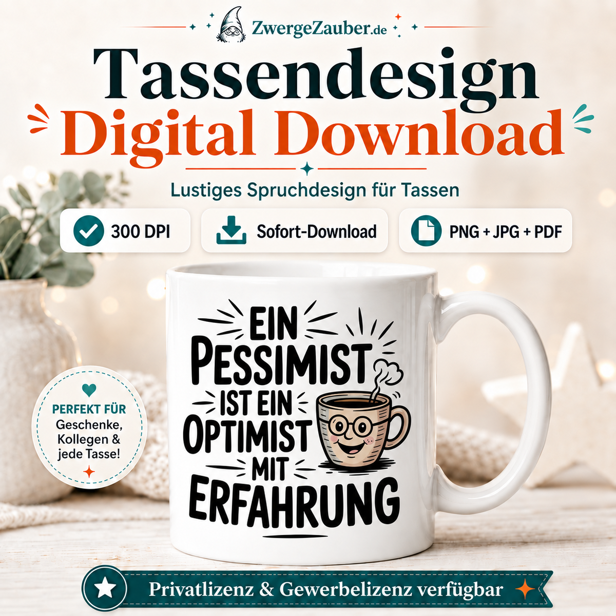 ZwergeZauber Tassendesign Ein Pessimist ist ein Optimist mit Erfahrung – Verkaufsbild 1