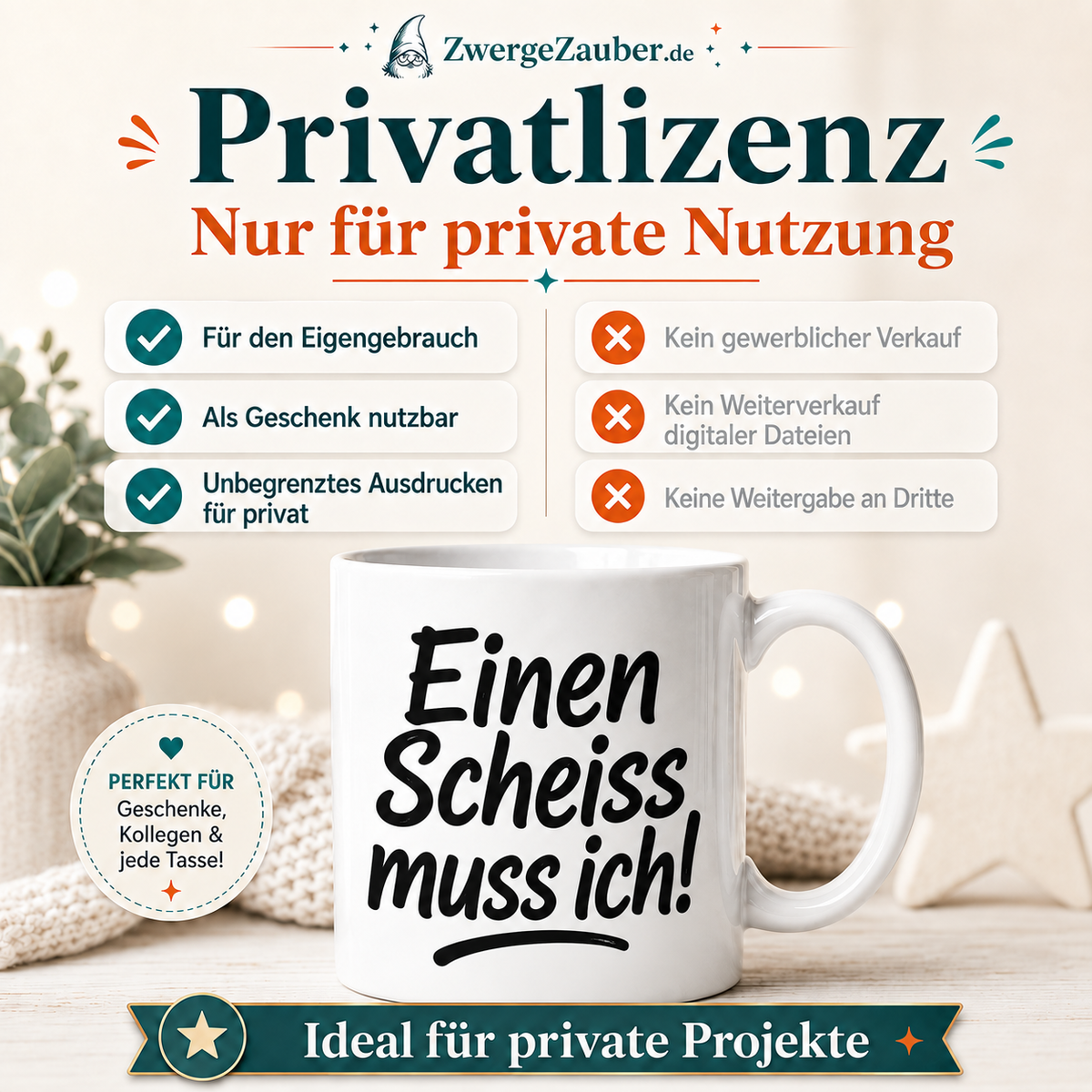 Einen Scheiss muss ich! | Lustiges Tassendesign Digital Download | PNG JPG PDF