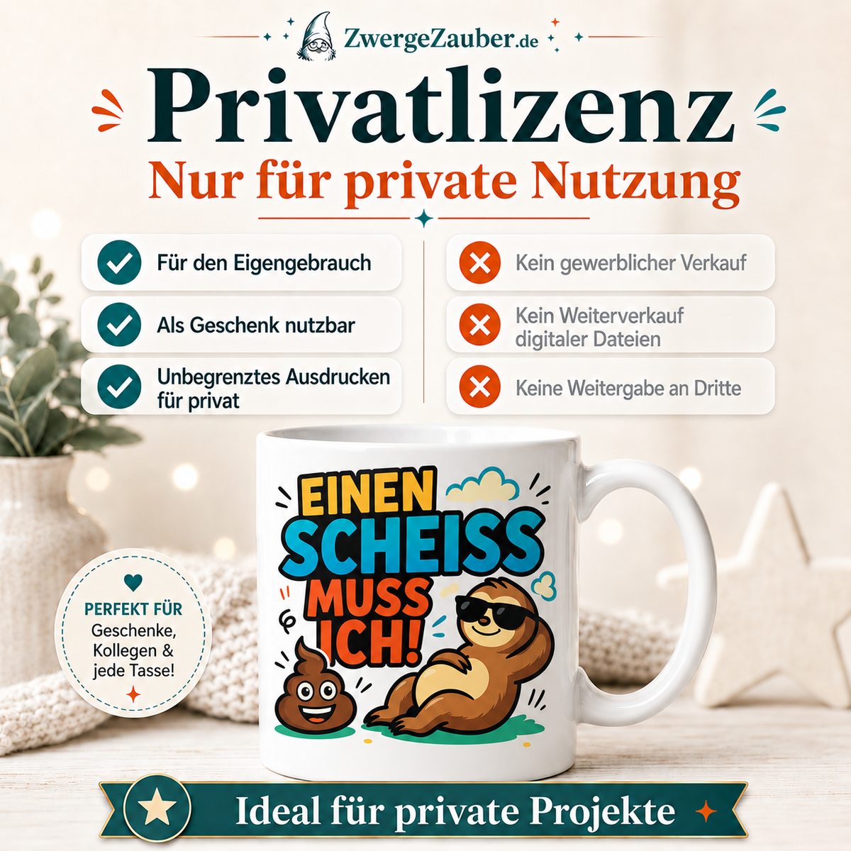Einen Scheiß muss ich! Tassendesign Digitaler Download – lustiger Spruch als PNG, JPG & PDF