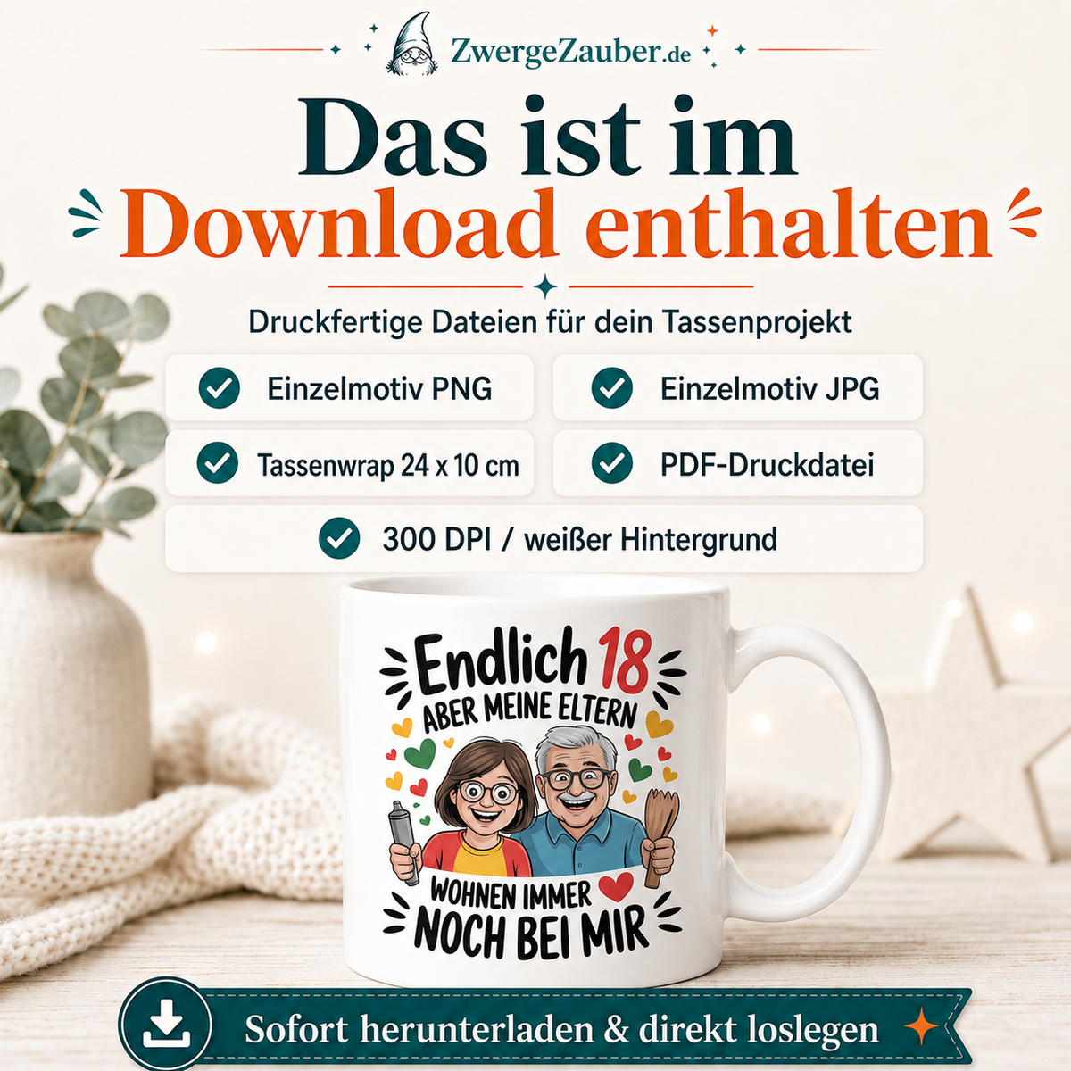 ZwergeZauber Tassendesign Endlich 18 – aber meine Eltern wohnen immer noch bei mir – Verkaufsbild 2