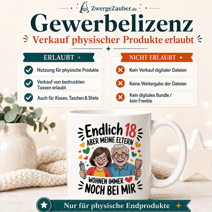 ZwergeZauber Tassendesign Endlich 18 – aber meine Eltern wohnen immer noch bei mir – Verkaufsbild 4