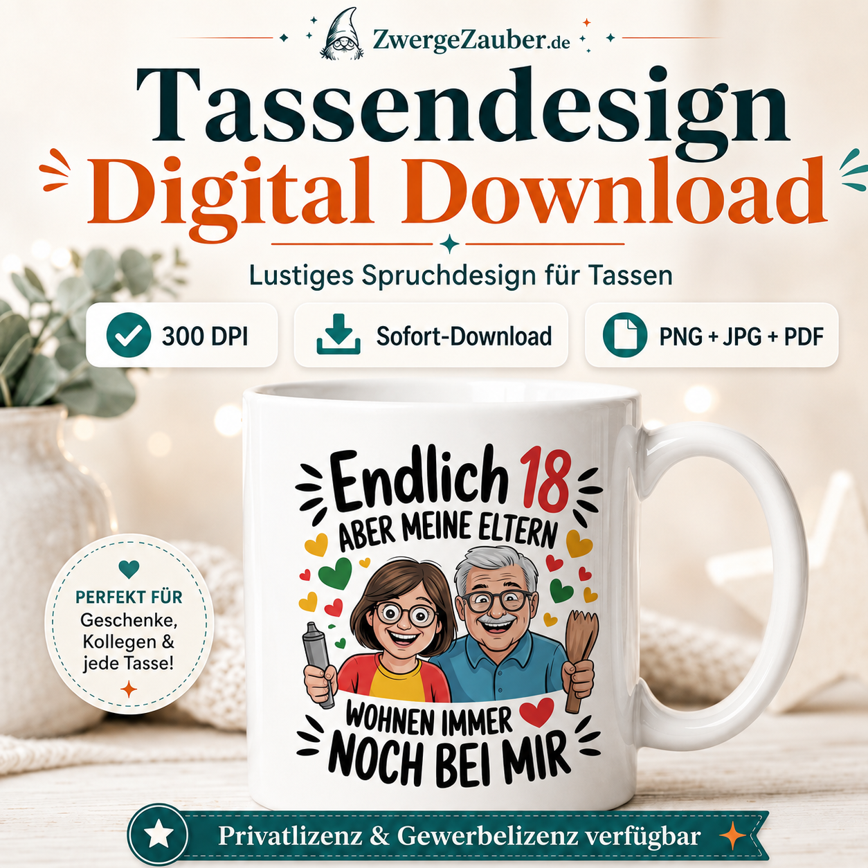 ZwergeZauber Tassendesign Endlich 18 – aber meine Eltern wohnen immer noch bei mir – Verkaufsbild 1