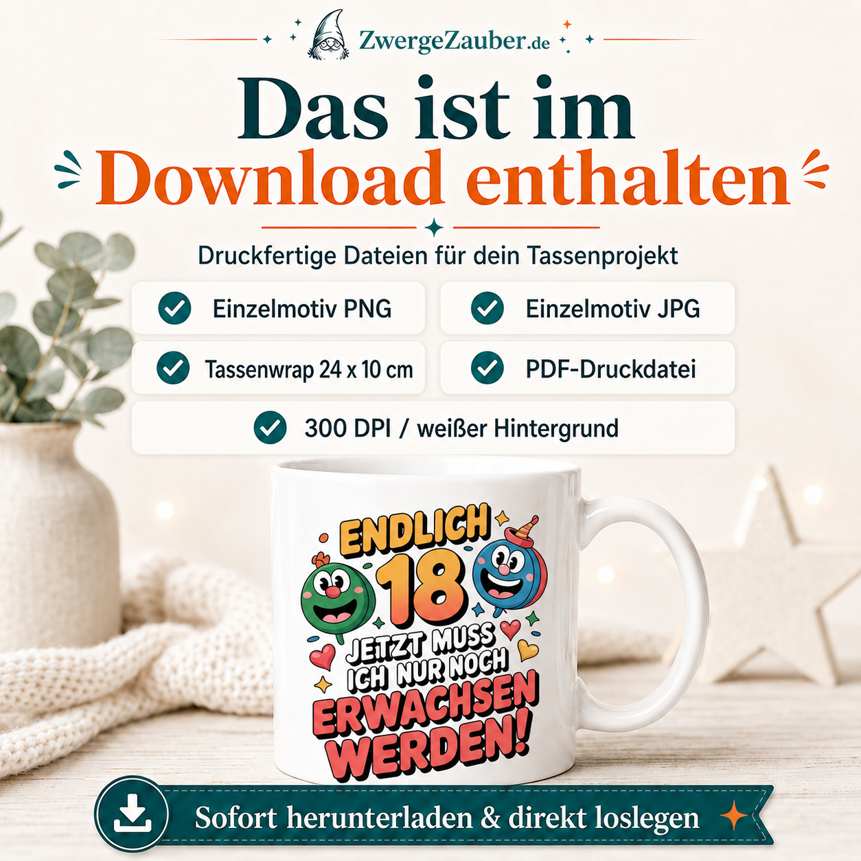 ZwergeZauber Tassendesign Endlich 18 – Jetzt muss ich nur noch erwachsen werden – Verkaufsbild 2