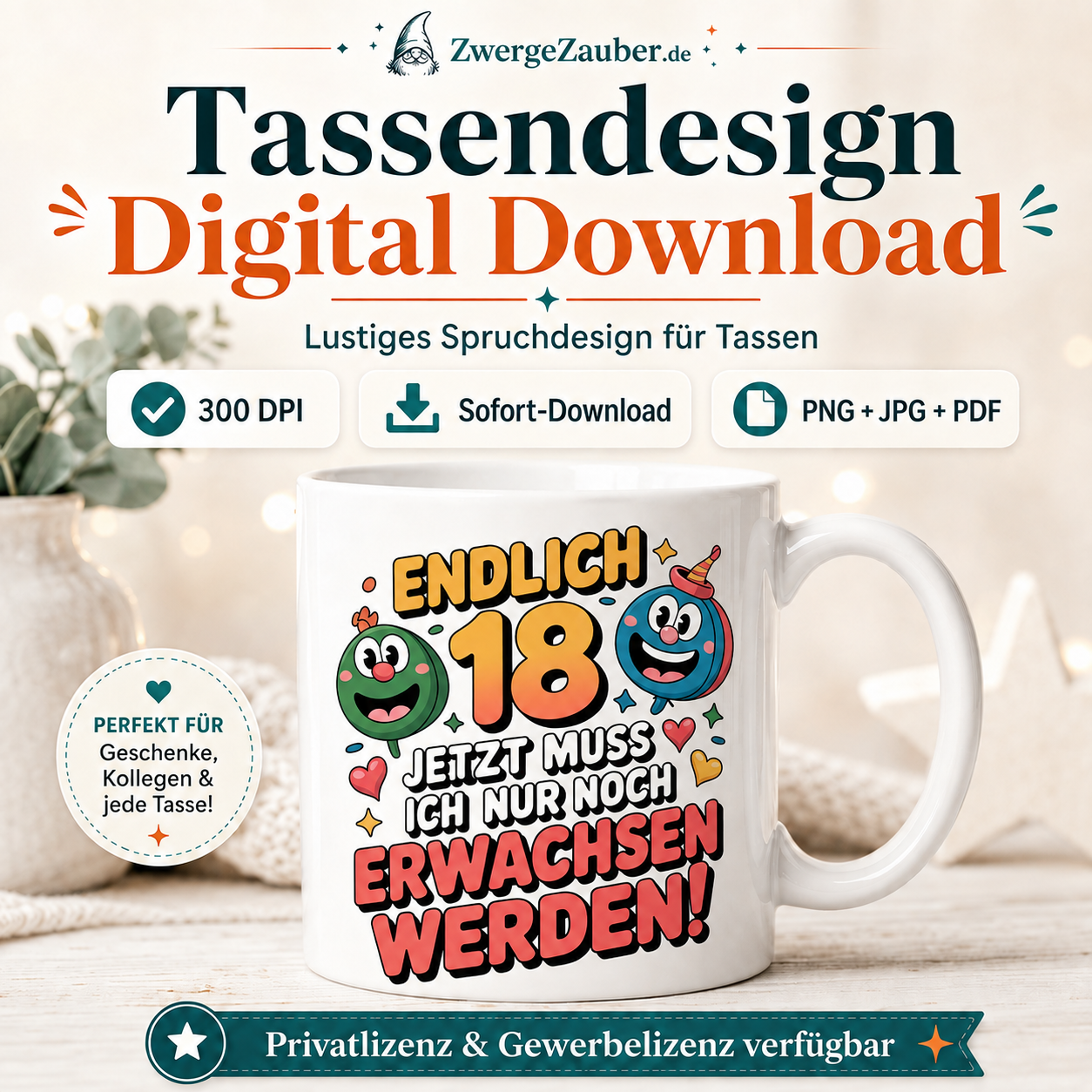 ZwergeZauber Tassendesign Endlich 18 – Jetzt muss ich nur noch erwachsen werden – Verkaufsbild 1