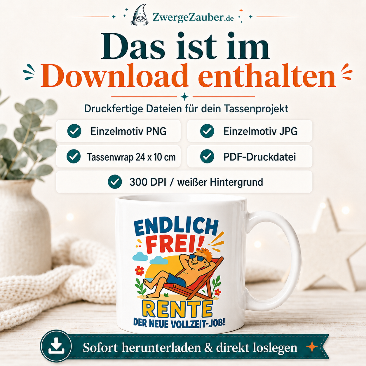 ZwergeZauber Tassendesign Endlich frei – Rente der neue Vollzeit-Job – Verkaufsbild 2