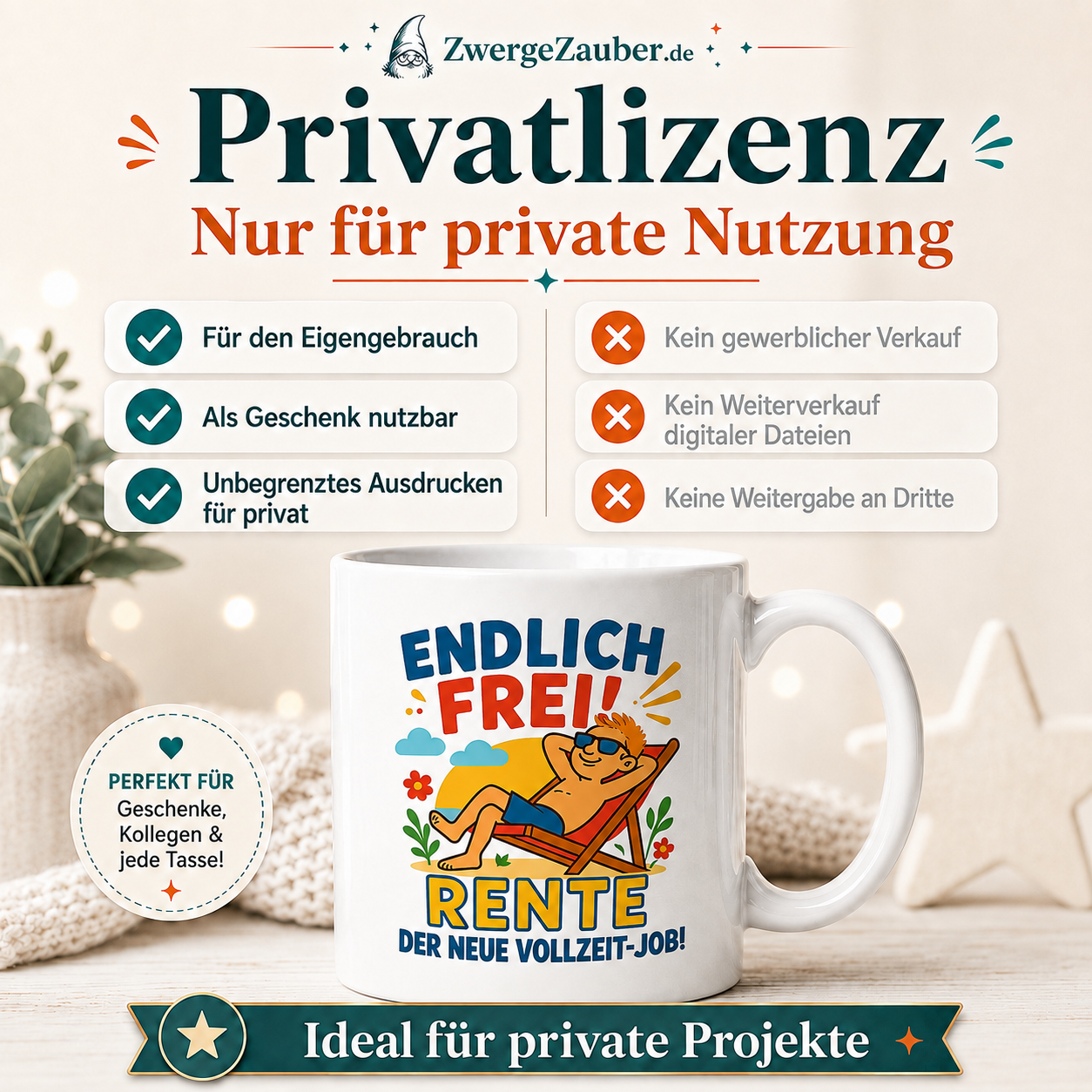 ZwergeZauber Tassendesign Endlich frei – Rente der neue Vollzeit-Job – Verkaufsbild 3
