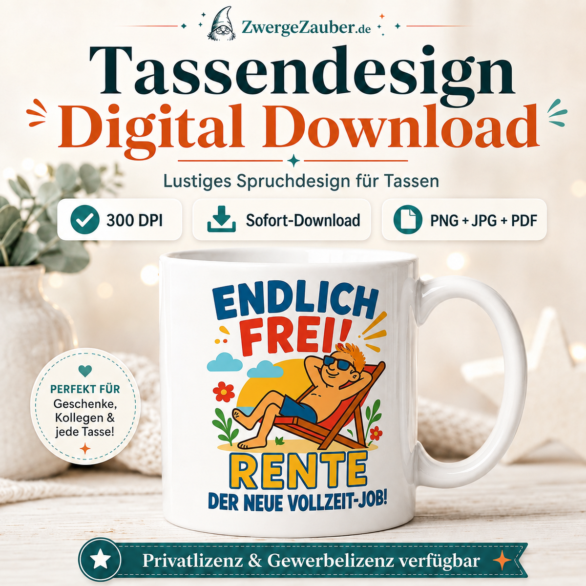 ZwergeZauber Tassendesign Endlich frei – Rente der neue Vollzeit-Job – Verkaufsbild 1