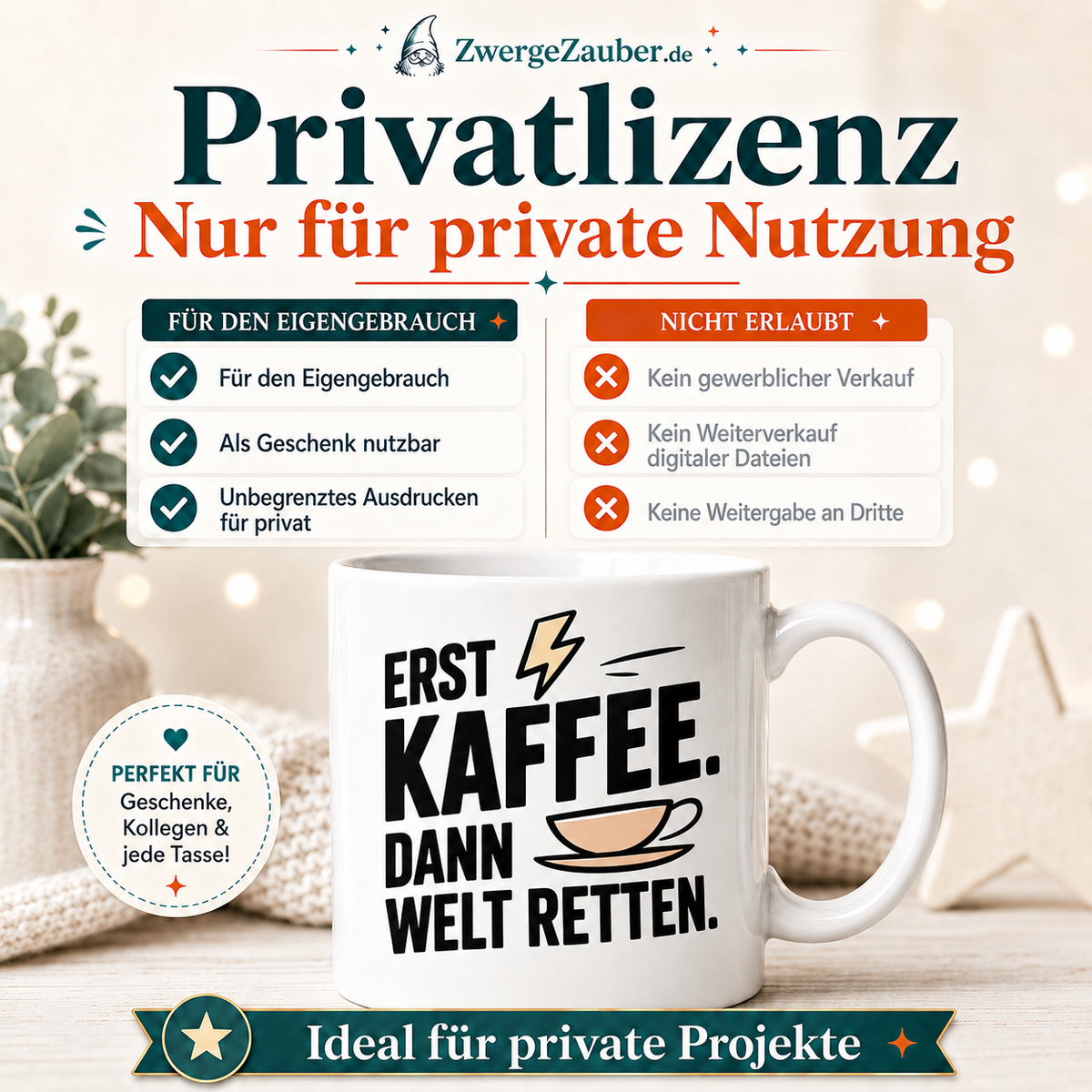 ZwergeZauber Tassendesign Erst Kaffee dann Welt retten – Verkaufsbild 3