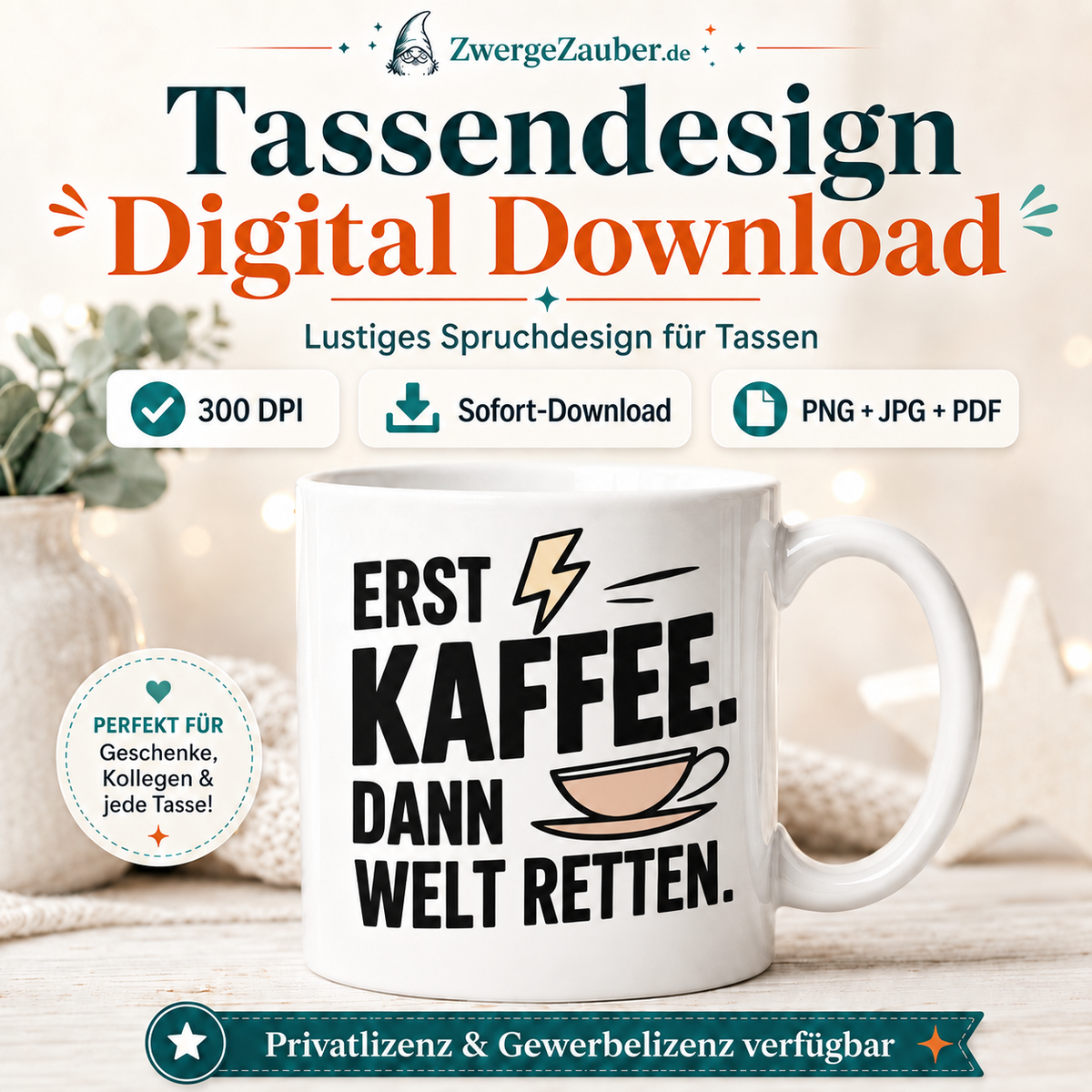 ZwergeZauber Tassendesign Erst Kaffee dann Welt retten – Verkaufsbild 1