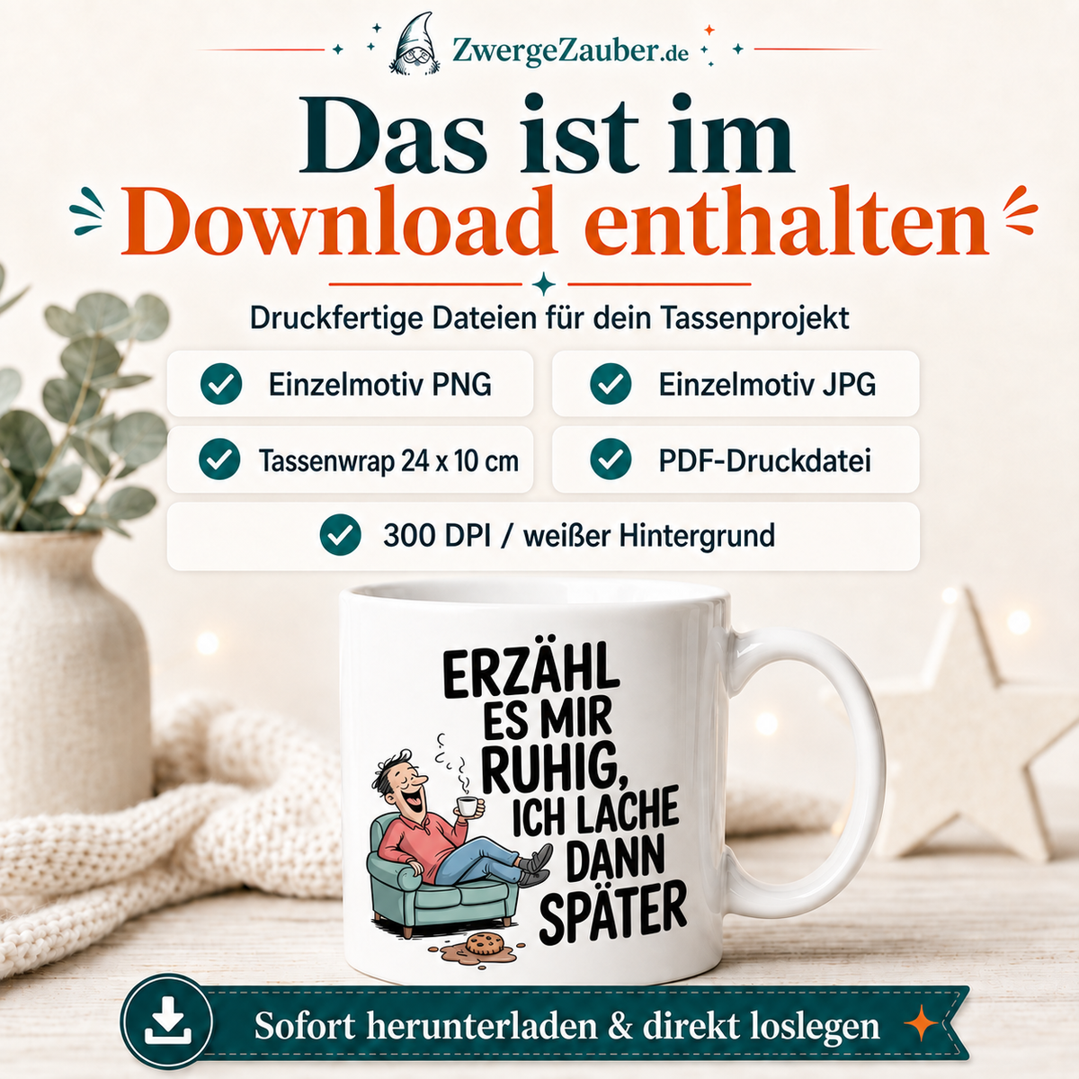 ZwergeZauber Tassendesign Erzähl es mir ruhig, ich lache dann später  – Verkaufsbild 2
