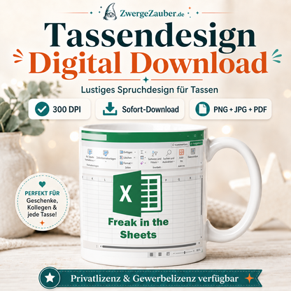 Freak in the Sheets Tassendesign Digitaler Download – Lustiges Excel Büro Motiv als PNG, JPG & PDF