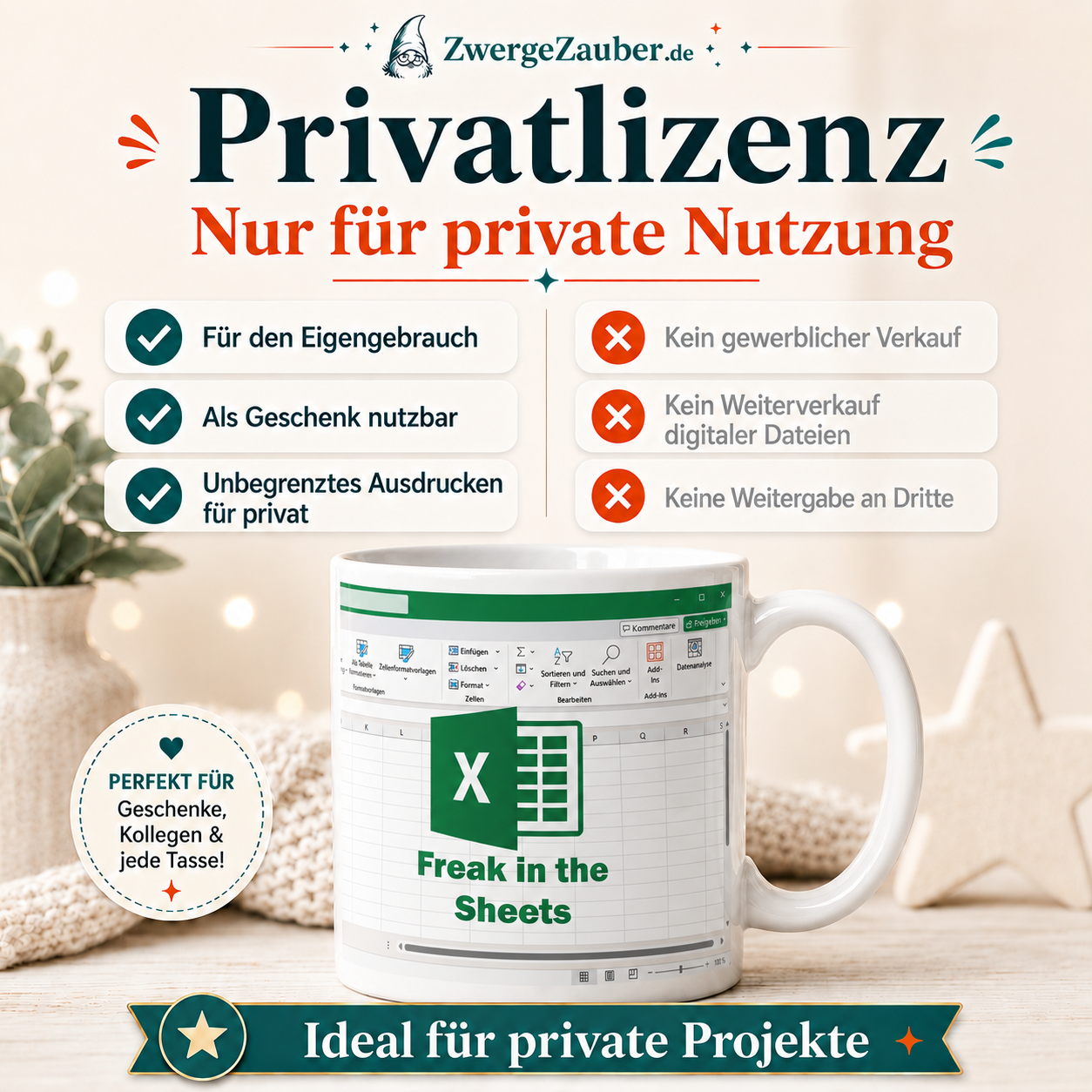 Freak in the Sheets Tassendesign Digitaler Download – Lustiges Excel Büro Motiv als PNG, JPG & PDF