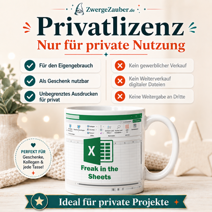 Freak in the Sheets Tassendesign Digitaler Download – Lustiges Excel Büro Motiv als PNG, JPG & PDF