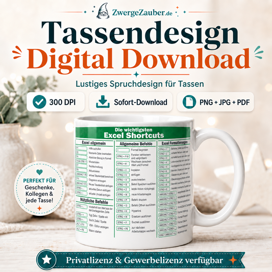 ZwergeZauber Tassendesign Excel Shortcuts Deutsch | Tastenkürzel Übersicht – Verkaufsbild 1