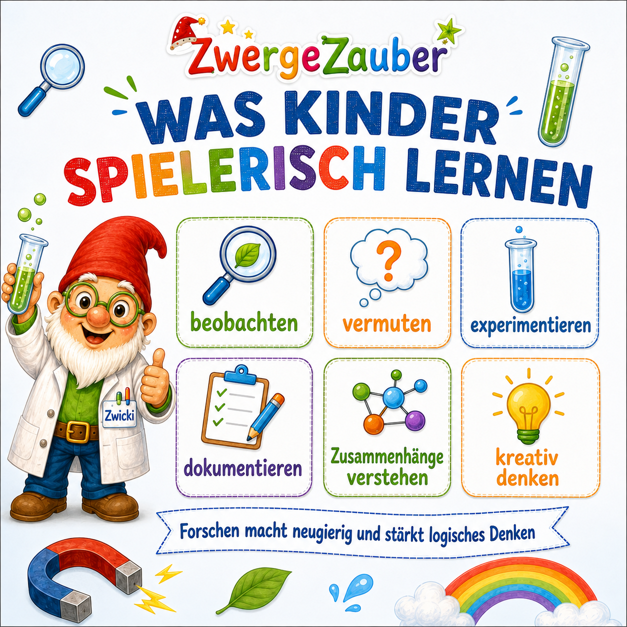 Spielerisch forschen und lernen mit Zwicki – Experimente, Forscheraufgaben und Challenges für Kinder