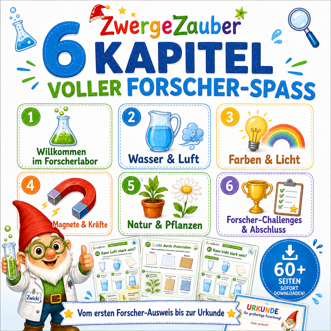 Alt-Text: Experimente XXL mit 6 abwechslungsreichen Forscher-Kapiteln für Kinder von etwa 5 bis 9 Jahren
