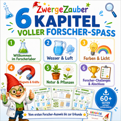 Alt-Text: Experimente XXL mit 6 abwechslungsreichen Forscher-Kapiteln für Kinder von etwa 5 bis 9 Jahren