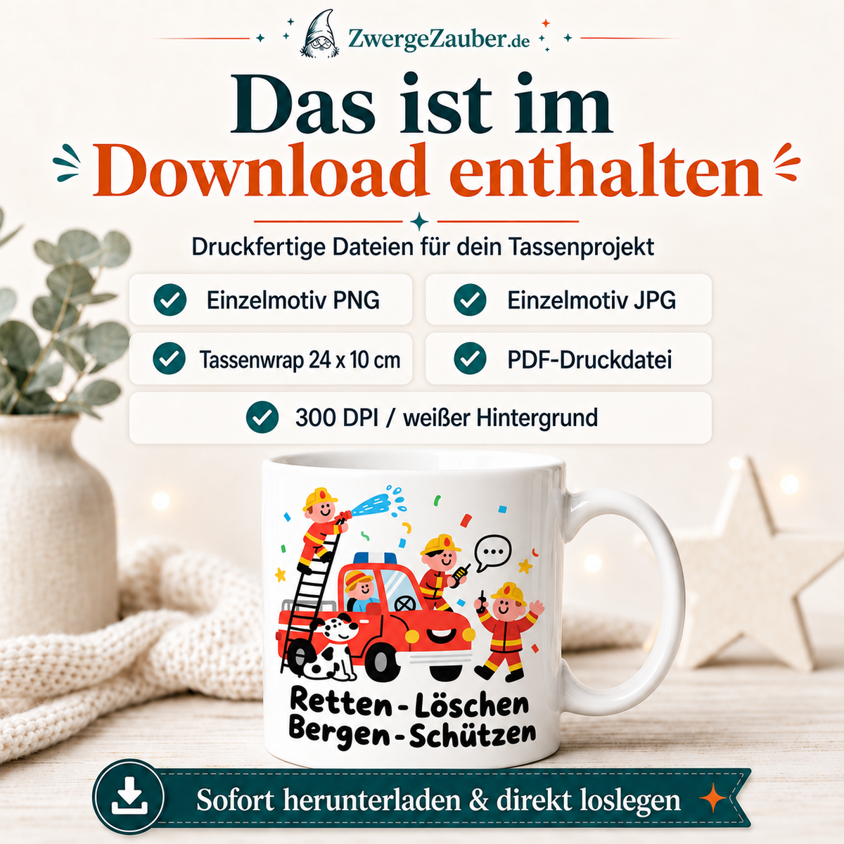 ZwergeZauber Tassendesign Retten Löschen Bergen Schützen – Verkaufsbild 2