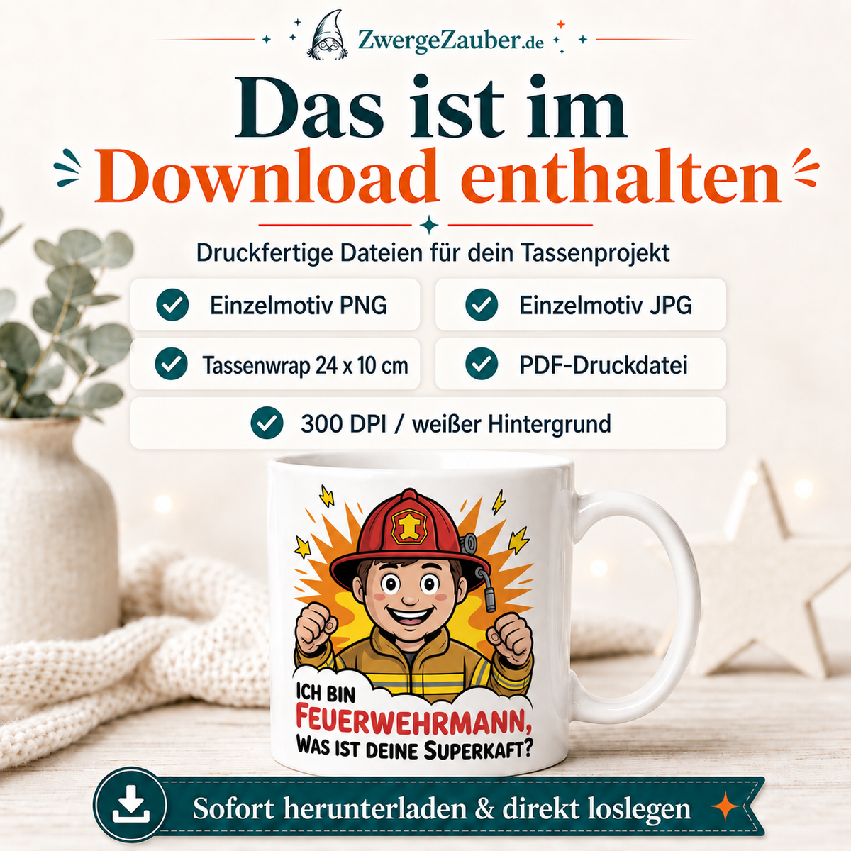 ZwergeZauber Tassendesign Ich bin Feuerwehrmann, was ist deine Superkraft? – Verkaufsbild 2