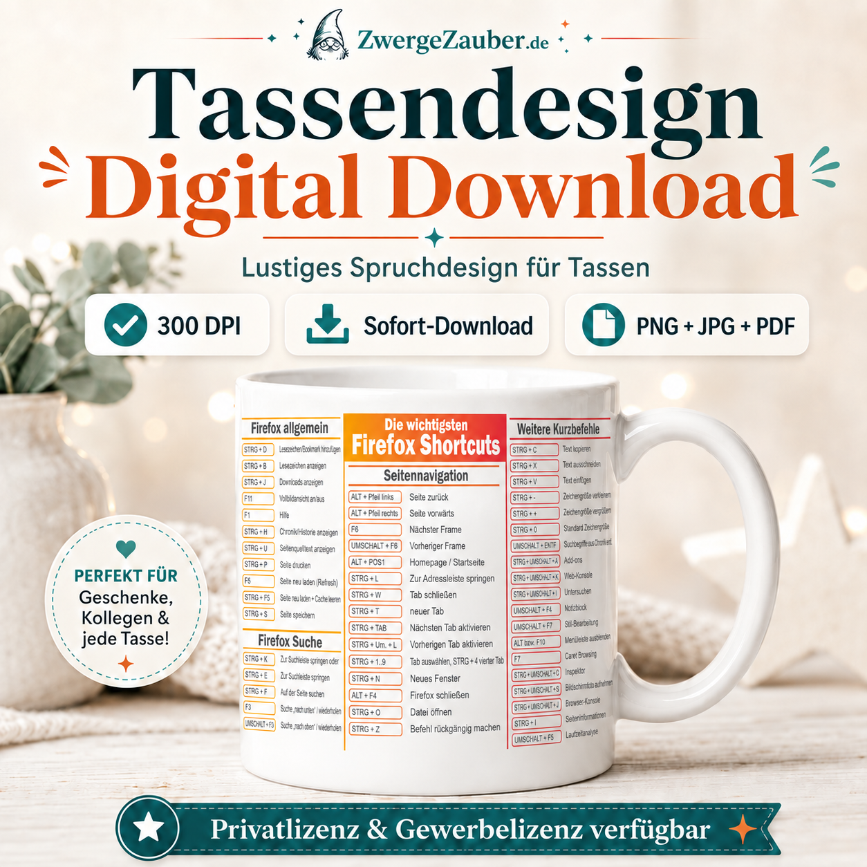 ZwergeZauber Tassendesign Firefox Shortcuts Design – Verkaufsbild 1