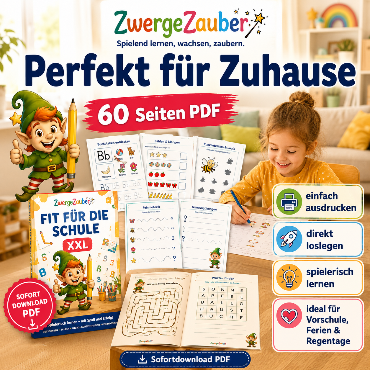 Fit für die Schule XXL als PDF zum Ausdrucken – spielerisches Lernen und Schulvorbereitung für Zuhause