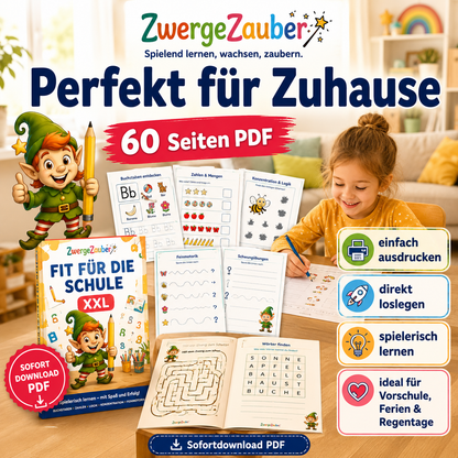 Fit für die Schule XXL als PDF zum Ausdrucken – spielerisches Lernen und Schulvorbereitung für Zuhause